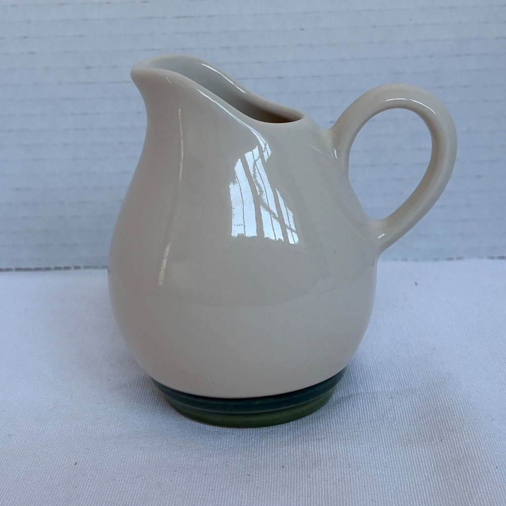 Pfaltzgraff‎ Small Cream Ceramic Pitcher with Green Band Vintage Kitchenware